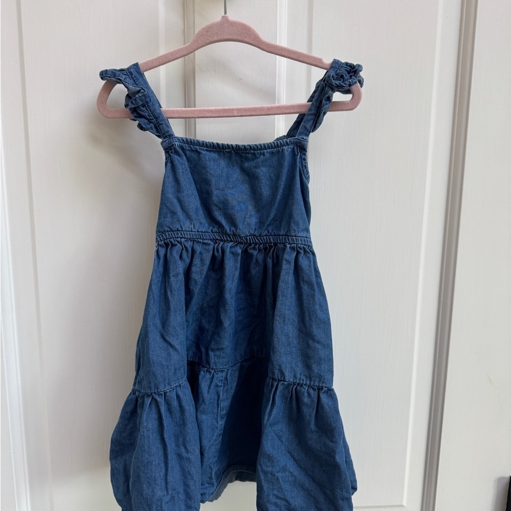 NWOT Lucky Penny 3T Girls Casual Blue Denim Sleevess Dress with Ruffle Straps - Picture 5 of 5